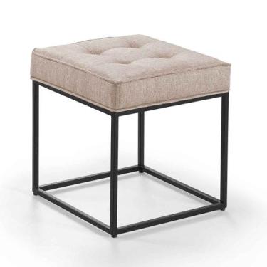 Imagem de Pufe Estilo Industrial Quadrado Pés Metal Croata - Due Decor, Linho Be