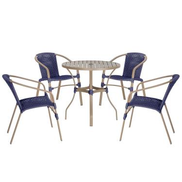 Imagem de 04 Cadeiras Floripa E Mesa Roma 80cm Fendi Trama Original Azul