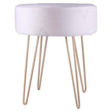 Imagem de Puff Redondo Pés em Metal Dourado Cazza 43cm Suede Bege