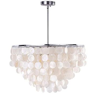 Imagem de KNOXC Lustres, lustre de concha do mar cromado natural luzes de concha moderno sótão natural lustre de concha de teto iluminação led sala de jantar sala de estar cozinha quarto luzes penduradas/D27*H3