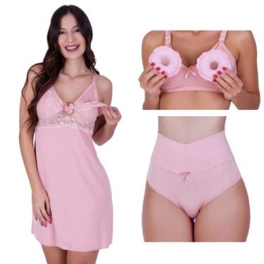 Imagem de Combo Camisola Amamentação Renda + Rosquinha para Seios + Calcinha Tha