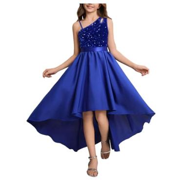 Imagem de Floerns Vestido feminino de lantejoulas, um ombro, formal, concurso, formatura, bainha alta e baixa, vestidos longos, azul, 10 anos