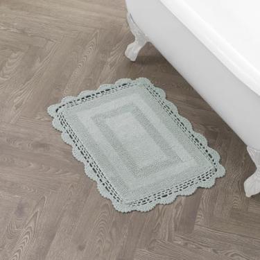 Imagem de Laura Ashley Tapete de banho absorvente, reversível, de crochê, macio e de pelúcia, tapete de banheiro 100% algodão, 17 x 24, verde sálvia