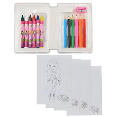 Imagem de Kit Escolar Infantil, 18 Peças, com Lápis de Cor, Giz de Cera, Desenhos para Colorir, Borracha e Apontador (Rosa)