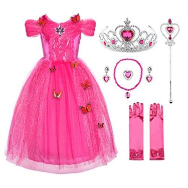 Imagem de JerrisApparel Vestido de princesa com estampa de borboleta (3 anos, rosa com acessórios)