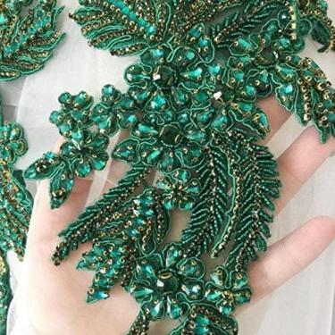 Imagem de Esmeralda Verde Strass Frisado Lace Applique Par, Vestido De Noiva Vestido De Noiva Enfeite Acessórios