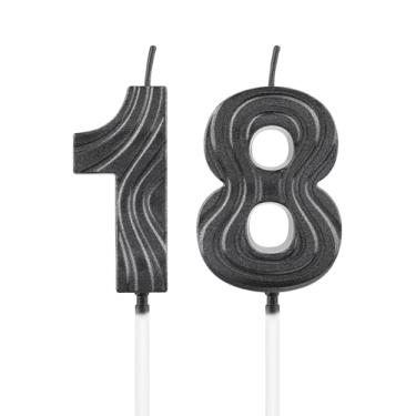 Imagem de iNINGER Velas pretas de aniversário número 18, topo de bolo de feliz aniversário de 18 anos em formato de diamante 3D, decoração de festa para meninos e meninas, decoração de velas de bolo de festa