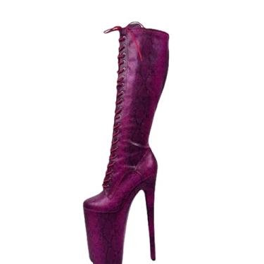 Imagem de AKTree Bota feminina de salto alto salto alto stiletto acima do joelho stretch transparente perspex botas saltos sexy festa ocasião elegante noite, Roxa, 35