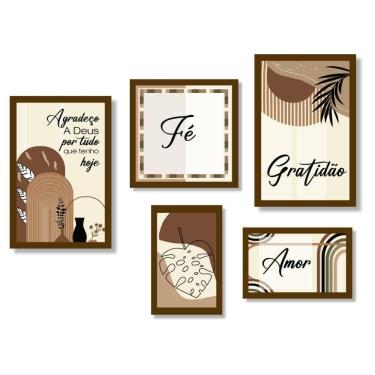 Imagem de Kit 5 Quadros Decorativos Frases Fé Gratidão Placas Sala