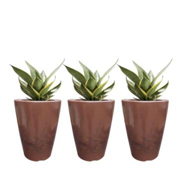 Imagem de Kit 3 Vasos Para Plantas Efeito Marmorizado Decor Casa(Marrom)