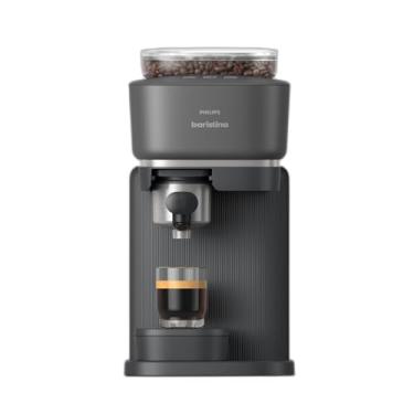 Imagem de PHILIPS Baristina Máquina de café expresso, moer, compactar e preparar feijão de café com um só golpe, compacta, pressão da bomba de 16 barras, rebarbadora automática, preto com porta-filtro preto