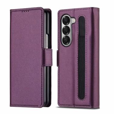 Imagem de Capa para Samsung Galaxy Z Fold6 Business Couro com Porta-Canetas Carteira Slot para Cartões Capa Flip (Para Samsung Galaxy Z Fold6/Roxa)