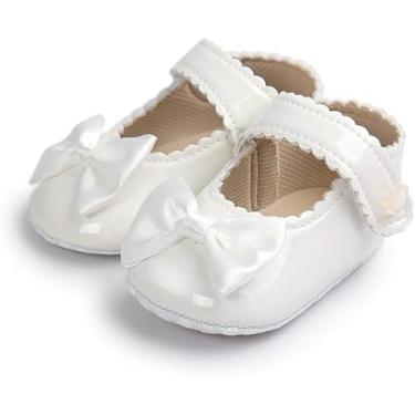 Imagem de Morbido Sapatos para bebês meninas Mary Jane rasteirinhas sola macia antiderrapante laço nó princesa vestido de casamento sapatos infantis para berço, 1 branco., 0-6 Months Infant