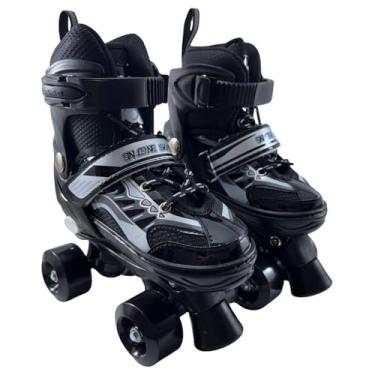 Imagem de Patins Quad 4 Rodas Ajustável para Jovens e Adultos Iniciantes – Estilo Clássico Uso Interno ou Externo - Ideal para meninos e meninas (Preto, P (28 ao 31))