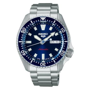 Imagem de Seiko 5 Relógio esportivo masculino automático com caixa de aço inoxidável e ponteiros luminosos – Relógios de pulso elegantes, Prateado, azul, Seiko 5 esportes