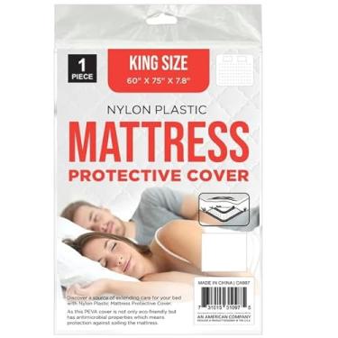 Imagem de Capa de colchão de plástico de nylon impermeável King Size – Protetor de colchão PEVA com propriedades antimicrobianas e ecológicas – 152 x 190 x 19 cm – Durável, respirável e fácil de limpar