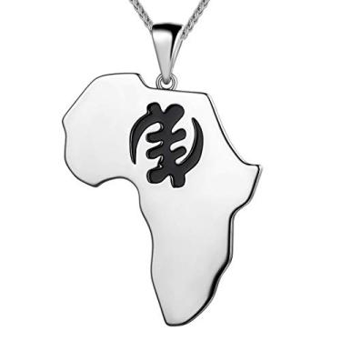 Imagem de Beautlace Colar mapa África / Brincos / Anéis Prata/Ouro 18 K / Pingente de Cruz Ankh Banhado a Arma Preto / Brincos/Anel Estilo Africano Joias para Homens e Mulheres