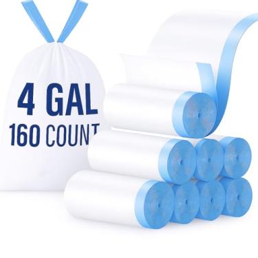 Imagem de Sacos de lixo pequenos de 4 galões de tambor, sacos de lixo pequenos com cordão, 4 galões, sacos de lixo brancos sem cheiro separados sem rasgo, forros de cesto de lixo de plástico para banheiro