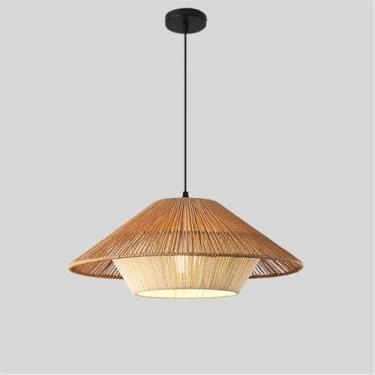 Imagem de OUFULA Estilo Industrial Retro Corda De Cânhamo Pendente Lâmpada Personalidade Criativa Internet Bar Café Restaurante Quarto Roupa Loja Balcão Bar Decoração Candelabro (B D50CM)