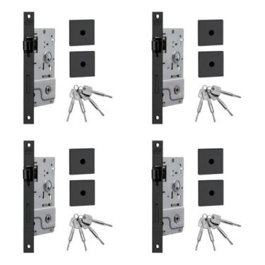 Imagem de 4 Fechaduras Rolete Stam 800t Porta Pivotante Quadrada Tetra, Preto Fo