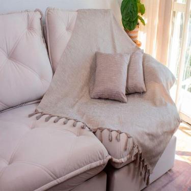 Imagem de Kit 1 Manta e 4 Capas de Almofada em Tecido Jacquard Falso Liso Cinza 