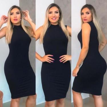 Imagem de Vestido Tubinho Midi Canelado Gola Alta Evangélica Verão - M.V Webshop