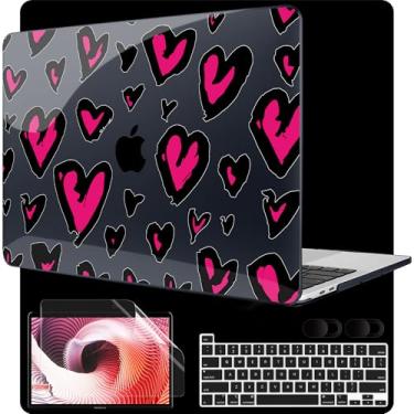 Imagem de MEEgoodo Capa para MacBook Pro 13 polegadas 2022 2021 2020 A2338 M2/M1 A2251 A2289, capa rígida para laptop com teclado e capa de câmera compatível com MacBook Pro de 13 polegadas, coração manuscrito