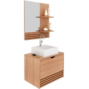 Imagem de Kit Gabinete e Espelheira de Banheiro 60 cm com Cuba Sâmia