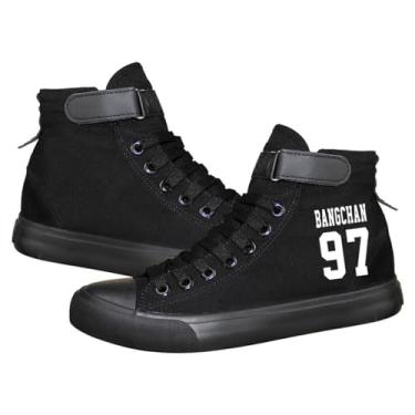 Imagem de KPOP Skz Merch Tênis Felix Lee Know ChangBin Han I.N Felix HyunJin Seungmin Hiphop Tênis de lona de cano alto, Preto-b-chan97, 8 Women/6.5 Men