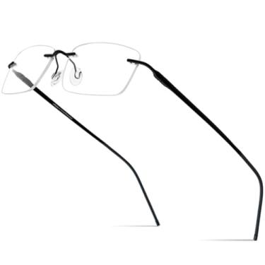 Imagem de VFDHN Armação de óculos sem aro de titânio para mulheres, óculos sem armação para homens, ultraleve (armação preta C7)