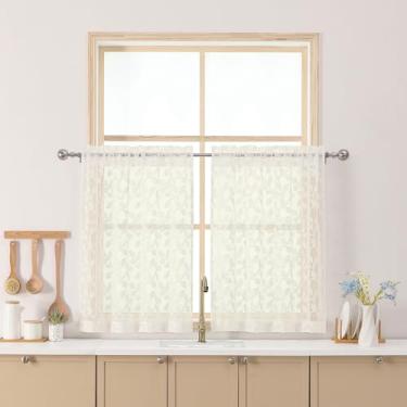 Imagem de Chyhomenyc Cortinas transparentes marfim de 76 cm de comprimento, cortina de cozinha pequena para janela com filtragem de luz tufada e texturizada sobre a pia, cortinas curtas de meia janela para