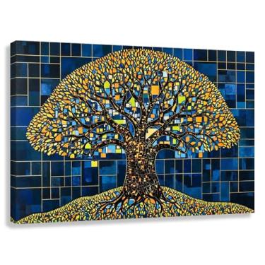 Imagem de Árvore da Vida Arte de Parede Impressão em Tela Harmonia da Vida Imagens Vibrantes da Natureza Decoração Abstrata Pintura Azul-dourada 60x40cmx1