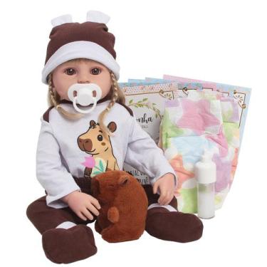 Imagem de Boneca Bebê Reborn Menina Loira Roupa Capivara + Acessórios - Cegonha 