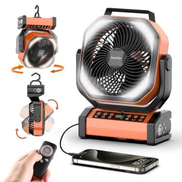 Imagem de Socool Ventilador de acampamento com luz - Ventilador de bateria recarregável de 20000 mAh, tempo máximo de execução de 112 horas, 9 velocidades, display digital, temporizador, oscilação automática