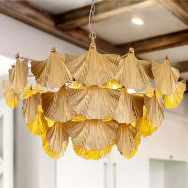 Imagem de TOCHIC Lustre de fazenda dourado de 86 cm, lustres modernos de 10 luzes para sala de jantar, lustre rústico com folhas de ginkgo, luminária de teto para sala de estar, quarto, cozinha, entrada