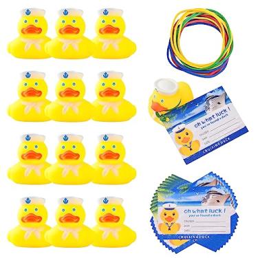 Imagem de Pacote com 36 kits de cruzeiro com etiqueta de pato, inclui 12 patos à vela de borracha, 12 etiquetas de patos e 12 pulseiras de borracha para navios de cruzeiro, esconder carnaval, carnaval, festas