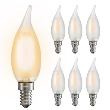 Imagem de Owilukie Lâmpadas de lustre fosco 4W (equivalente a 40W), vela de candelabro E12 lâmpada LED tipo B cor branca quente suave 2700k, regulável para sala de jantar, luminária, lustre, pacote com 6