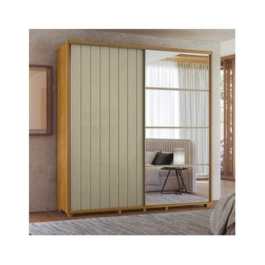 Imagem de Guarda-Roupa Casal Madetec Monet Com Espelhos 2 Portas Correr Ripado Amortecimento Cabideiro Extensível 4 Gavetas