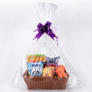 Imagem de Yeumk 10 sacos de celofane extra grandes para cestas de presente, sacos de violoncelo transparentes grandes para embrulho de presente de Natal, embrulho de celofane de plástico para embalagem de