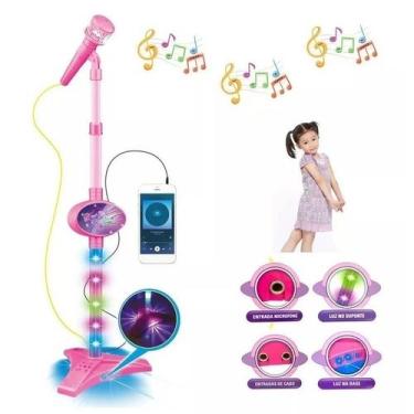 Imagem de Microfone Infantil Com Pedestal Rosa Karaokê Conecta Celular - Bee Toy