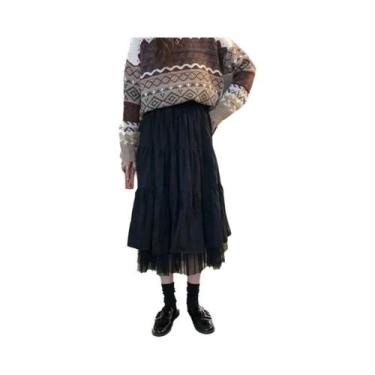 Imagem de Saia Midi De Tule Longa Preta E Branca Para Mulheres, Cintura Alta, Ma
