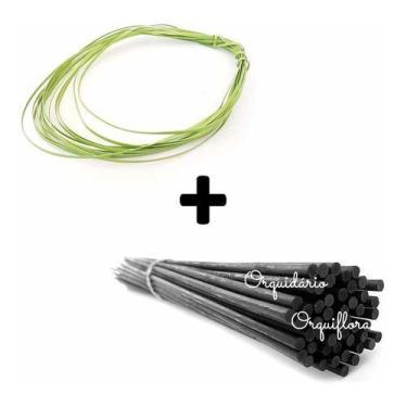 Imagem de Kit 50 Haste Bambu 50cm E 10 Metros Amarril Para Tutorar Plantas Orquí