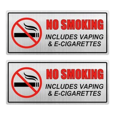 Imagem de Sinal de proibição de fumar, sinal de não vaping, 7,6 x 17,8 cm - autoadesivo de alumínio para não fumar sinais de aviso para negócios domésticos pacote com 2