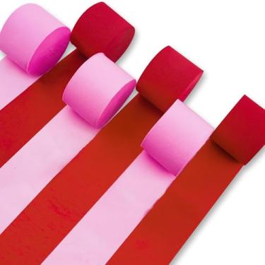 Imagem de PartyWoo Serpentinas De Papel Crepom, 6 Rolos, 492 Pés, Pacote De Serpentinas De Papel Crepom Vermelho E Rosa Choque Para Festa, Papel Crepom Para Decorações De Aniversário, Decorações De Festa, Dec