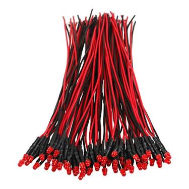 Imagem de EDGELEC 50 peças 12 volts 3 mm luzes LED piscando vermelho diodos emissores (1,5 Hz cor única piscando) pré-fio 7,9 polegadas CC 12 V luz LED difusa lente colorida pequenas lâmpadas LED