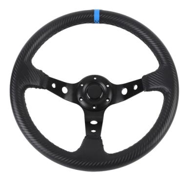 Imagem de EVGATSAUTO 14 Polegada Universal Racing Steering Wheel Com Botão Chifre Usado para Esporte Drifting Carros 6 Furo Hub Adaptador PVC e Alumínio Fibra De Carbono Olhar (Azul)