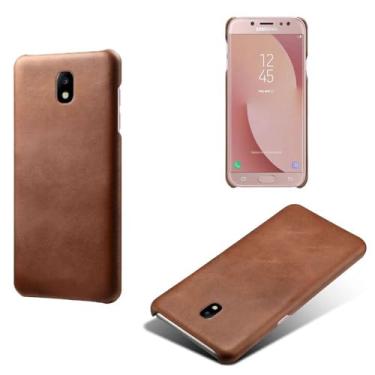 Imagem de Capa para Samsung Galaxy J7 PRO,Proteção contra quedas,Casca de volta de cor sólida simples,Design de couro de imitação de plástico-Brown