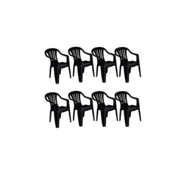 Imagem de Kit com 8 cadeira de plástico bela vista - preta - com braço - mor - 0