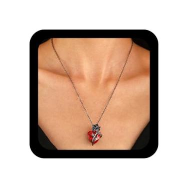 Imagem de YienDoo Colar gótico de coração rosa vintage punk rosa flor amor colares rosas coração pingente colar rosas amor infinito amizade colar joias para mulheres, Zinco, Sem Pedra Preciosa