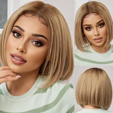 Imagem de starluck SilkHug Perucas de cabelo humano HD Lace Front Wigs sem cola pré-arrancado Bob cabelo humano real loiro acinzentado-P4/8/16 perucas para mulheres parte do meio 30,5 cm comprimento peruca reta
